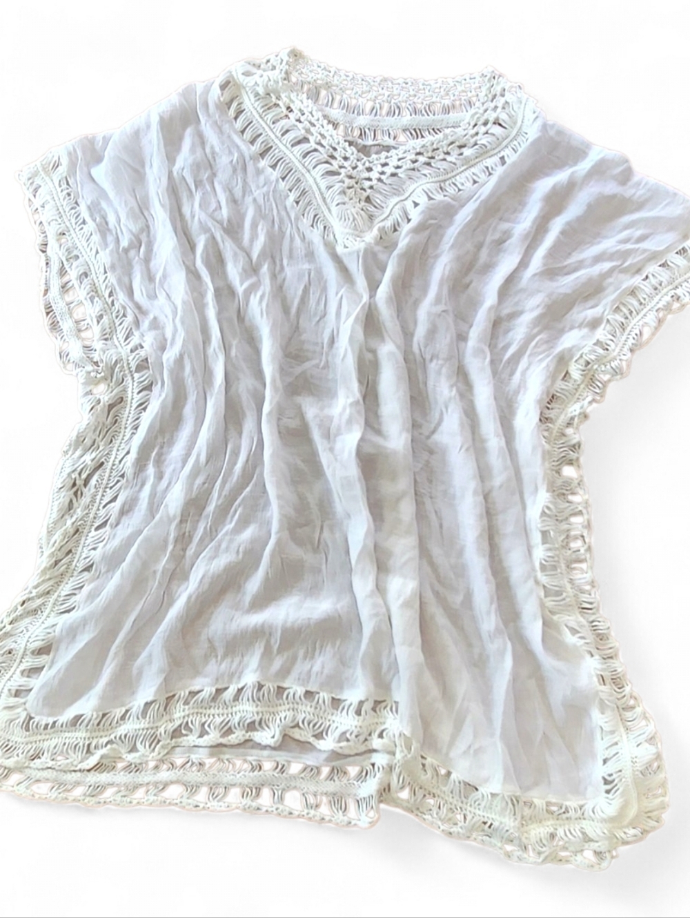 Cupshe White Crochet Trim Beach Cover Up Large